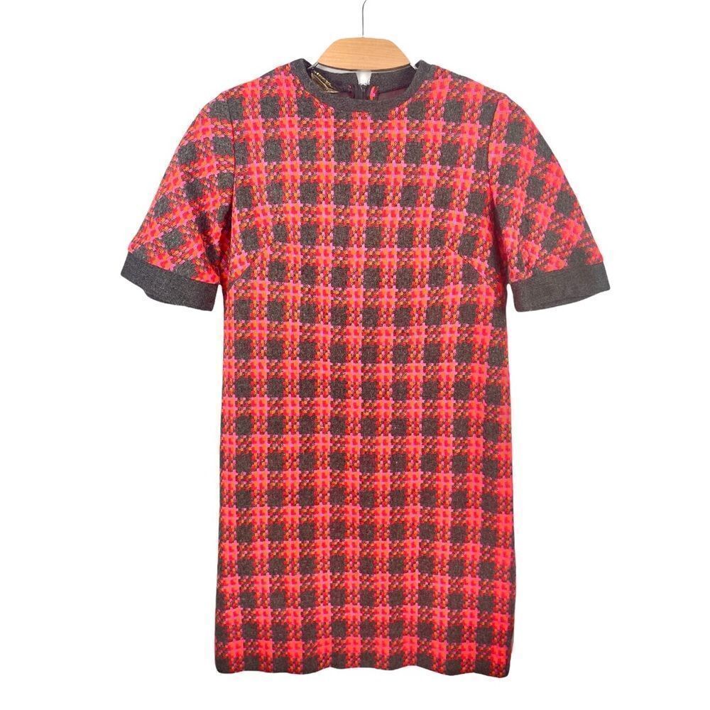 Vintage Pink Wool Houndstooth Short Sleeved Dress Size S/M - Picture 2 of 6